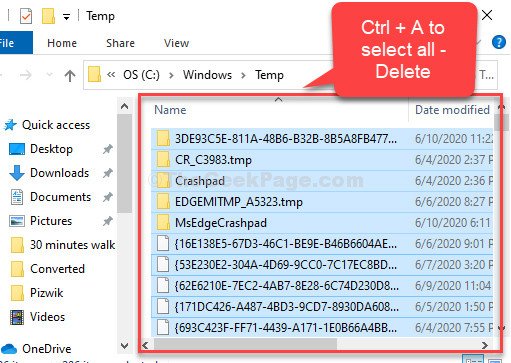 Chọn tất cả các tệp tạm thời để xóa