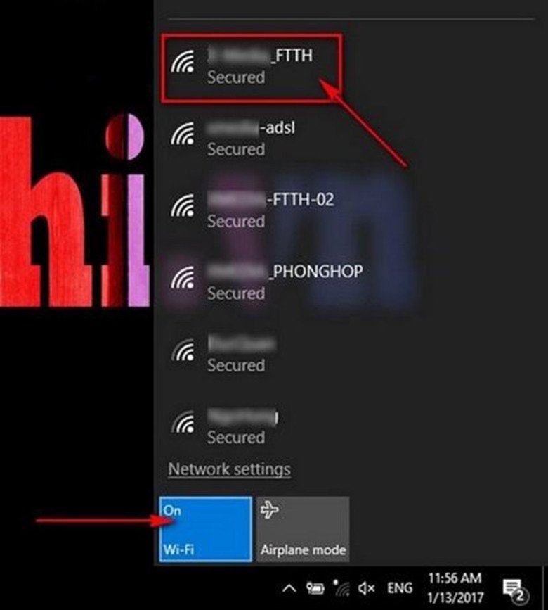 Chọn tên mạng WiFi để kết nối trên laptop Asus Windows 8, 10, 11