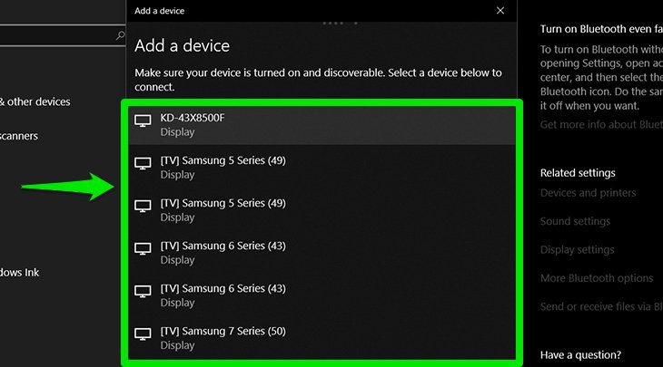 Chọn tên tivi của bạn từ danh sách để hoàn tất kết nối laptop với tivi qua Wifi