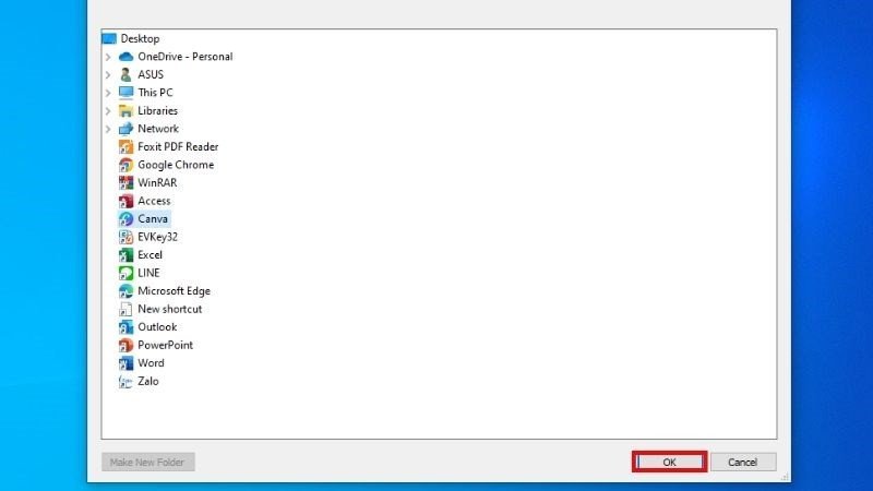 Chọn tệp ứng dụng để đưa ra màn hình laptop