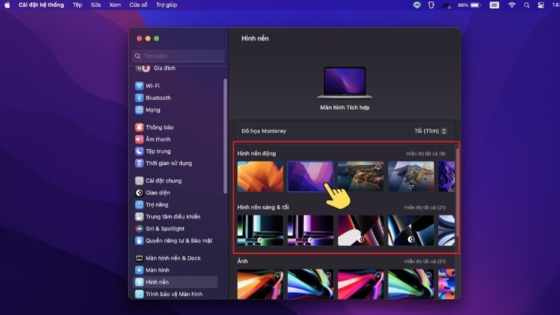 Chọn thay đổi hình nền Macbook từ ảnh mặc định