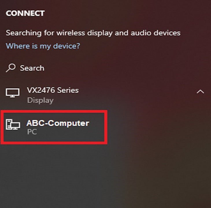 Chọn thiết bị để kết nối và biến màn hình laptop thành màn hình phụ