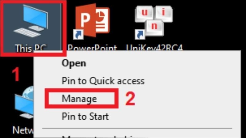 Chọn This PC và Manager để kiểm tra card WiFi