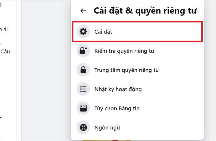 Chọn Thông tin cá nhân và tài khoản trên giao diện Facebook máy tính