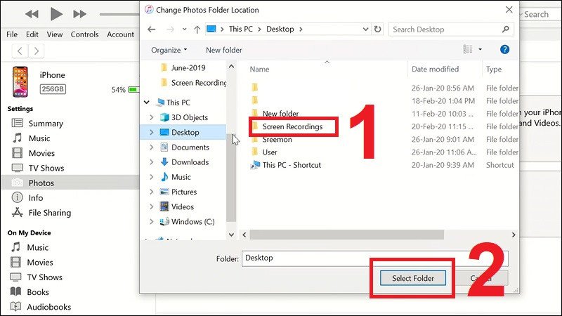 Chọn thư mục ảnh trên laptop để chuyển sang iPhone bằng iTunes
