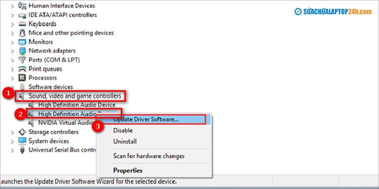 Chọn thứ tự như hình để cập nhật Driver loa laptop