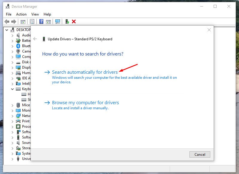 Chọn tìm kiếm driver tự động qua Windows Update