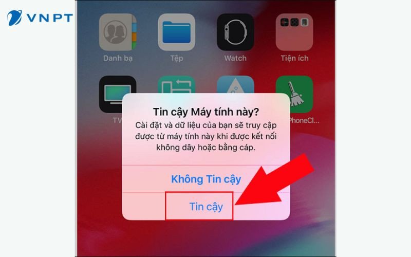 Chọn "Tin cậy" trên iPhone khi kết nối với máy tính
