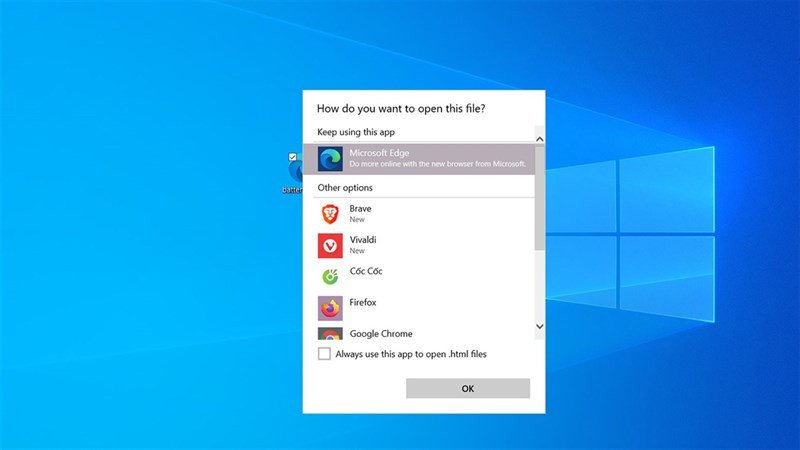 Chọn trình duyệt để mở báo cáo sức khỏe pin laptop