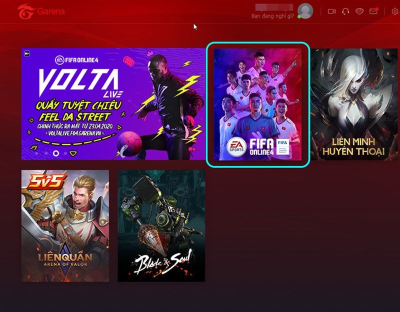 Chọn tựa game FC Online trong danh sách game của ứng dụng Garena để tải về laptop