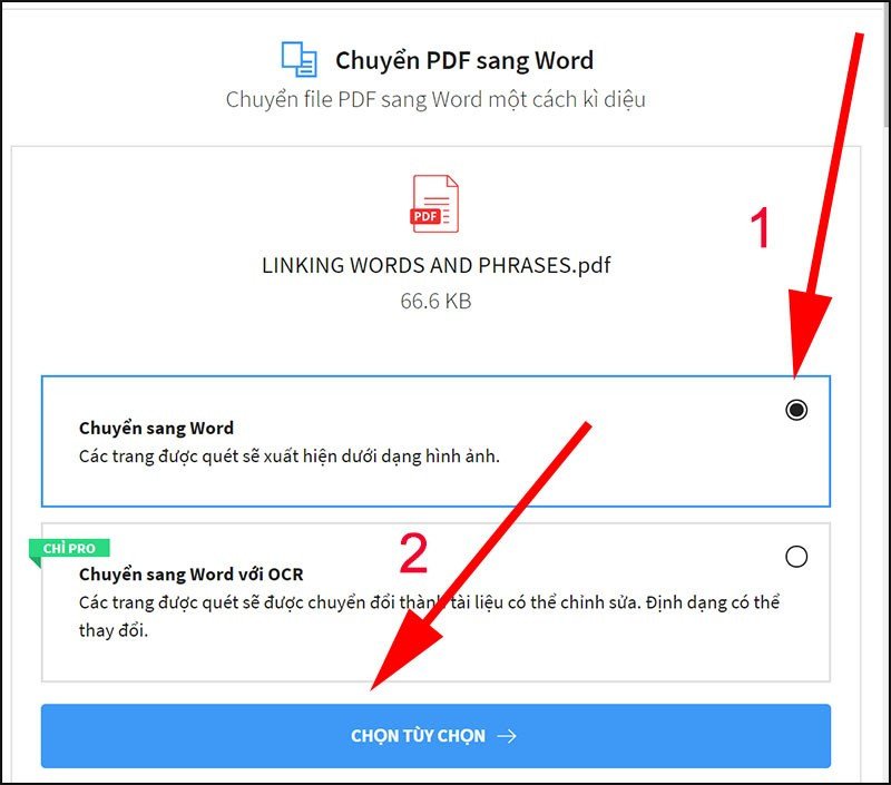 Chọn tùy chọn chuyển PDF sang Word trên Smallpdf