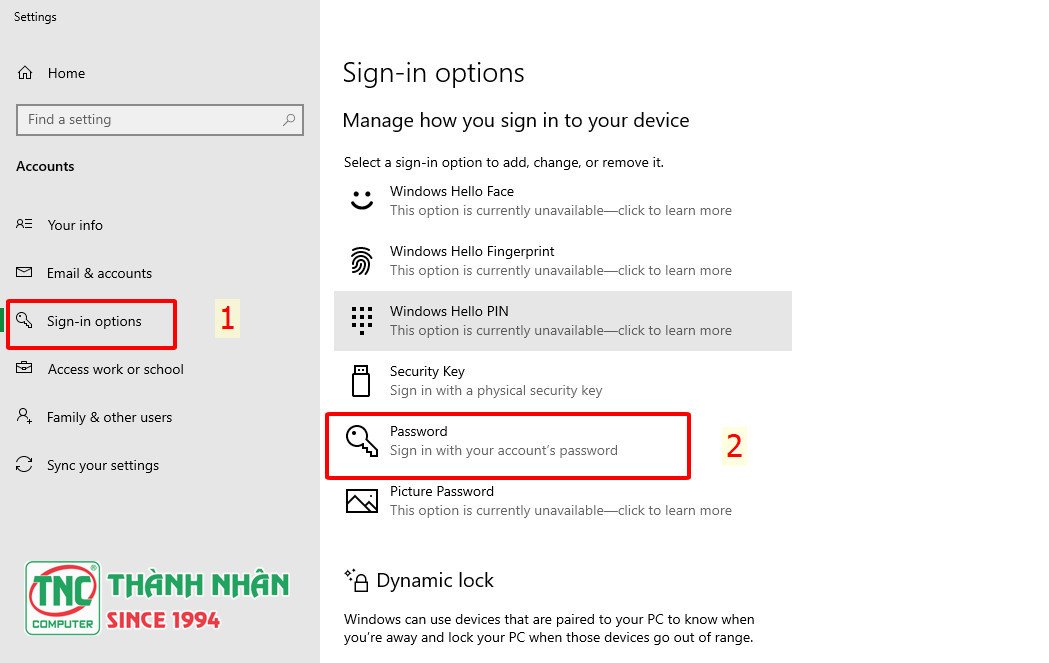 Chọn tùy chọn đăng nhập để cài mật khẩu laptop Dell