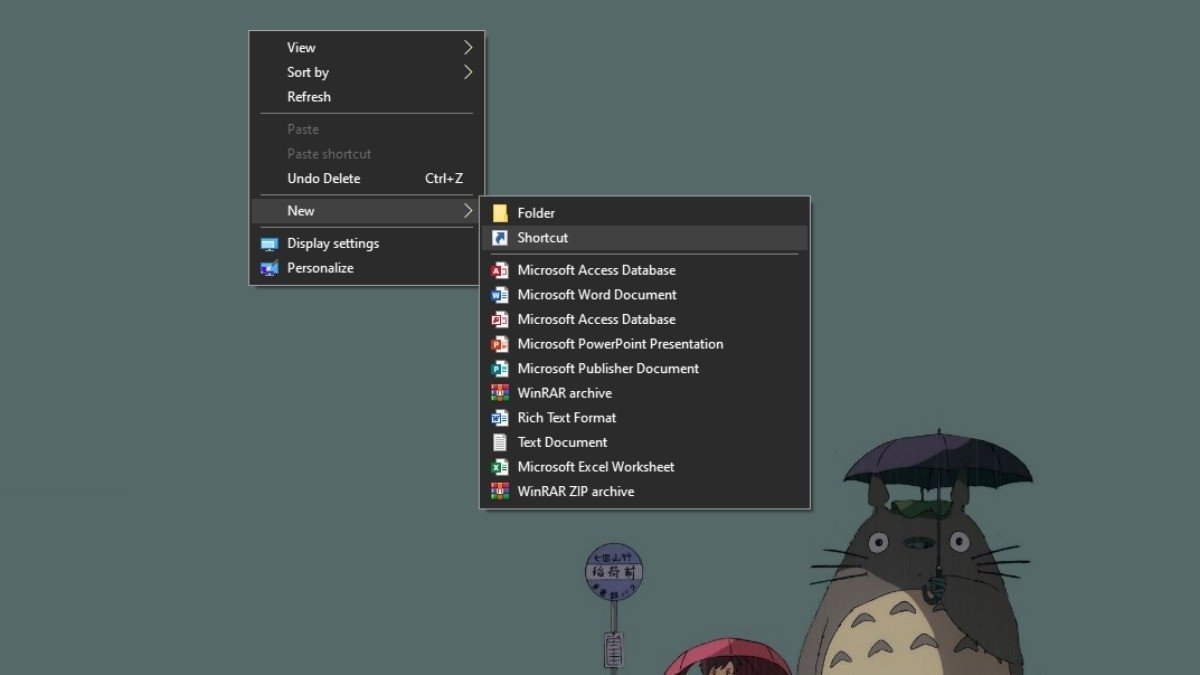 Chọn tùy chọn New và Shortcut để tạo lối tắt ứng dụng ra desktop