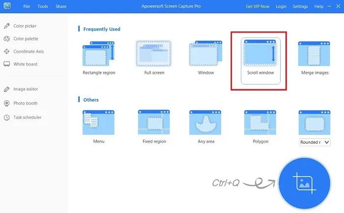 Chọn tùy chọn "Scroll window" trong Apowersoft Screen Capture Pro để chụp màn hình dài