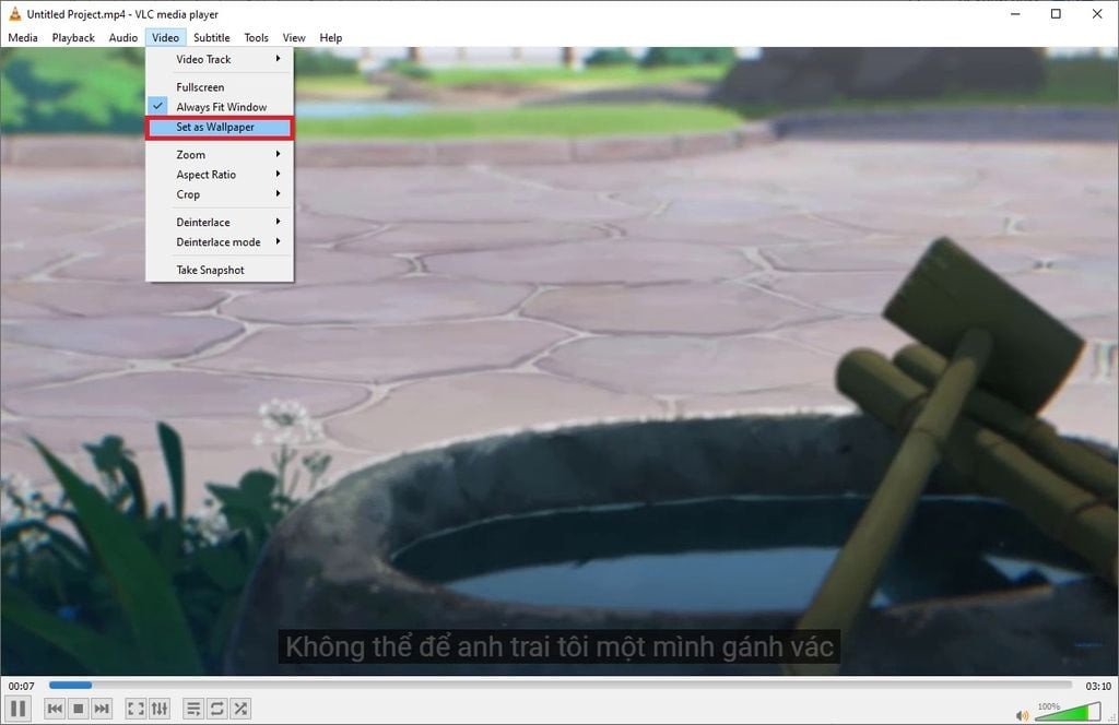 Chọn tùy chọn "Set as wallpaper" trong VLC Media Player