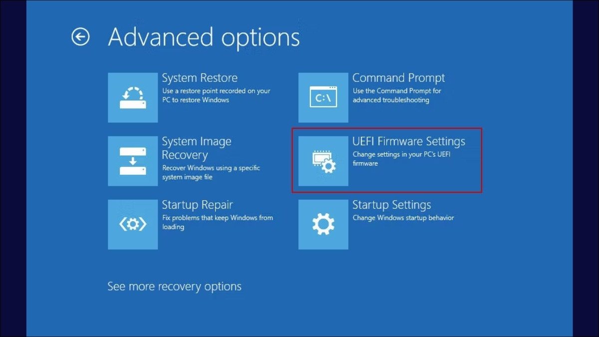 Chọn UEFI Firmware Settings để điều chỉnh cài đặt phím Fn trên HP Win 11