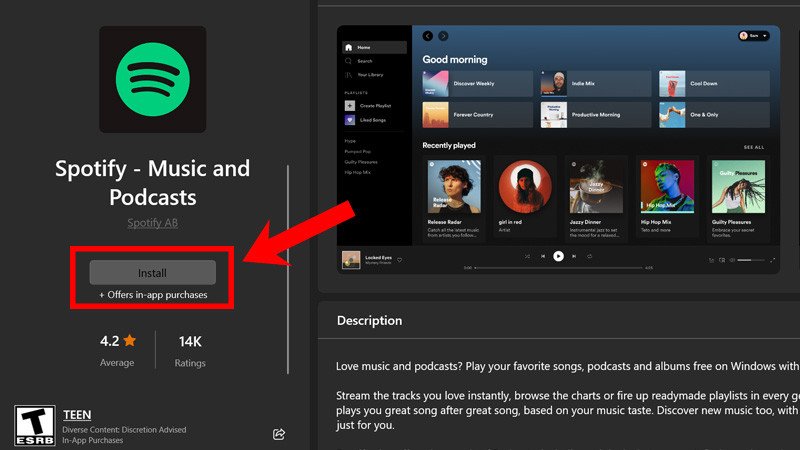 Chọn ứng dụng Spotify để cài đặt trên laptop HP