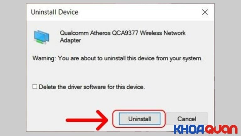 Chọn Uninstall để gỡ cài đặt Driver wifi