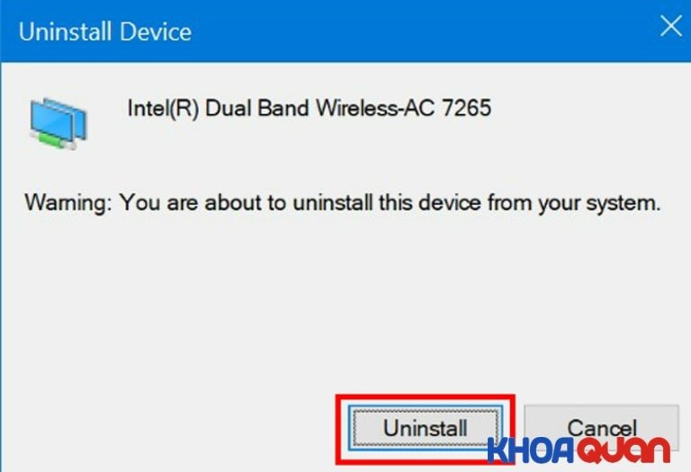 Chọn Uninstall để gỡ driver wifi