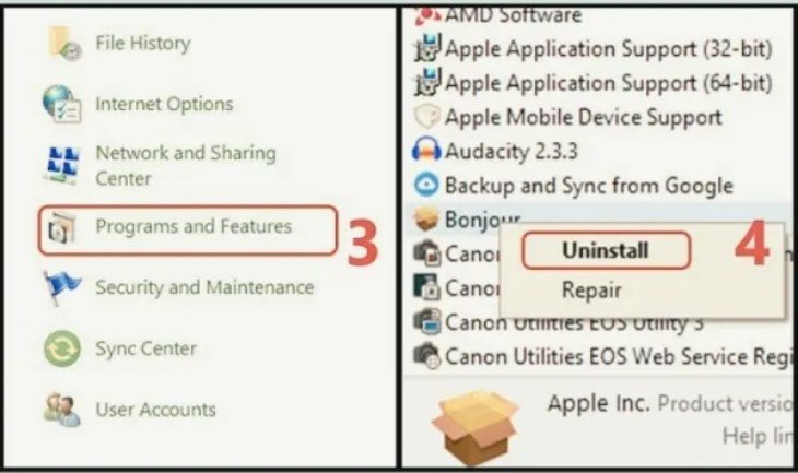 chọn uninstall phần mềm gây lỗi