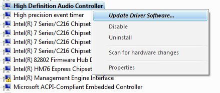 Chọn Update Driver Software cho tai nghe