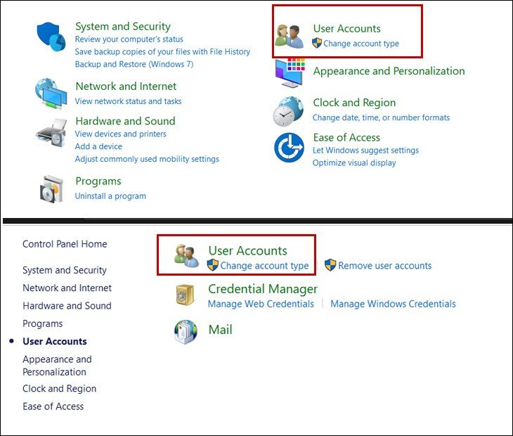 Chọn User Accounts khi thực hiện cách đổi mật khẩu trên laptop