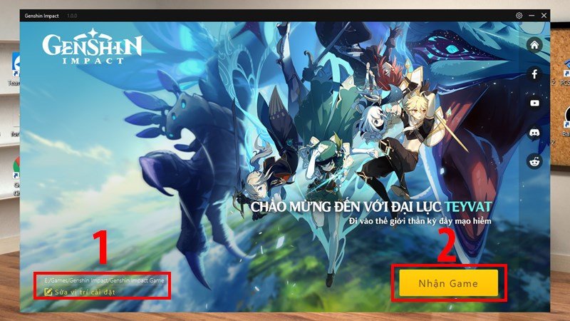 Chọn vị trí cài đặt game Genshin Impact và nhấn nhận game