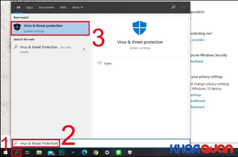 Chọn Virus &amp; threat protection để kiểm tra lỗi laptop Dell không vào được wifi