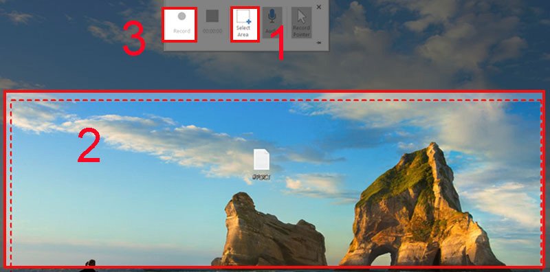 Chọn vùng quay và nhấn Record trong PowerPoint