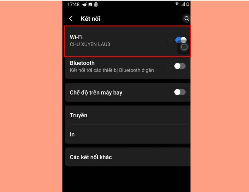 Chọn Wi-Fi trong cài đặt điện thoại Android