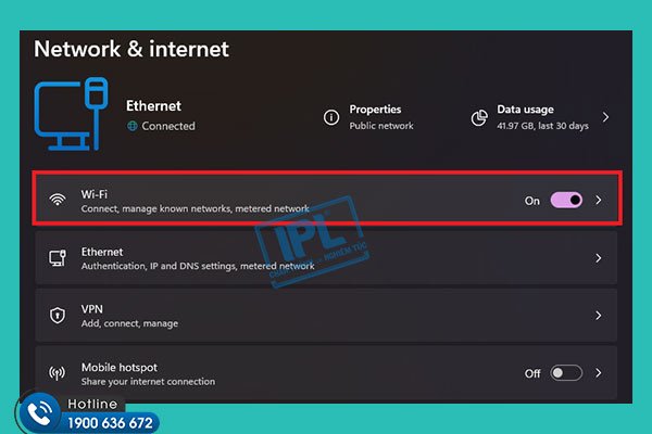 Chọn Wifi trong cửa sổ cài đặt Mạng và Internet