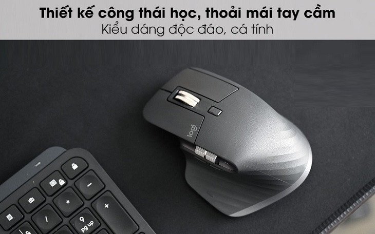 Chuột không dây Logitech MX Master 3 đen, thiết kế công thái học