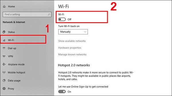 Chuyển công tắc bật/tắt Wi-Fi trong cài đặt Network &amp; Internet để kích hoạt hoặc vô hiệu hóa kết nối