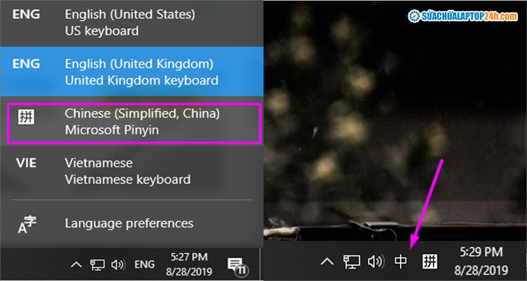 Chuyển đổi ngôn ngữ bàn phím sang tiếng Trung trên laptop