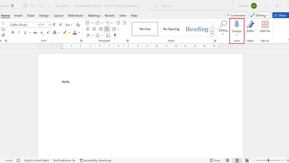 Chuyển giọng nói thành văn bản trong Word trên laptop