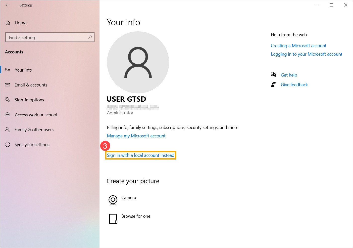 Chuyển sang đăng nhập bằng tài khoản cục bộ trên Windows 10