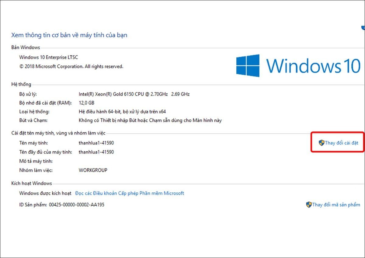 Click Change settings để đổi tên laptop trên Windows 11