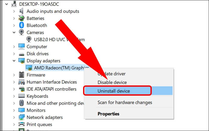 Click chuá»™t pháº£i chá»n Uninstall device