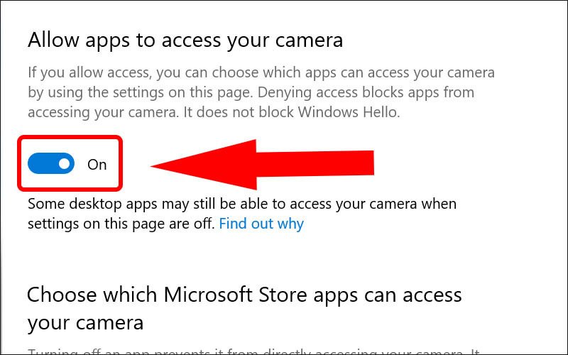  Click nút On cho phép á»©ng dá»¥ng truy cáº­p camera