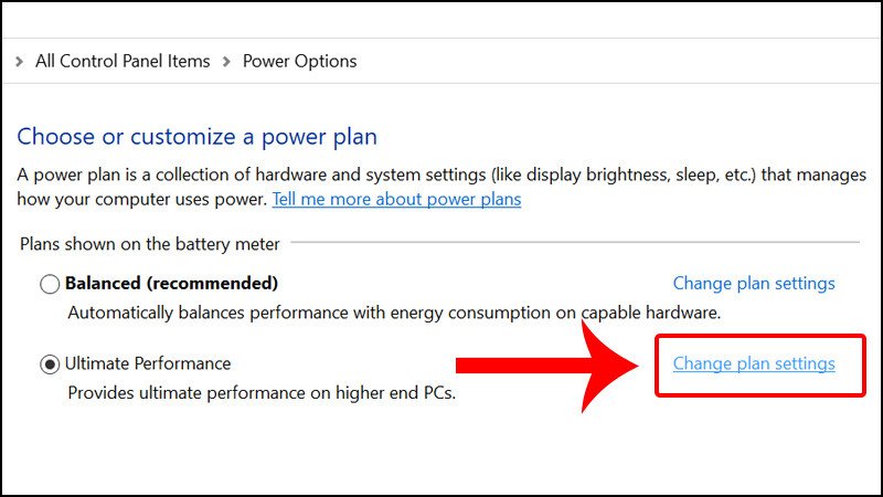 Click vào Change plan settings cho chế độ nguồn đang hoạt động