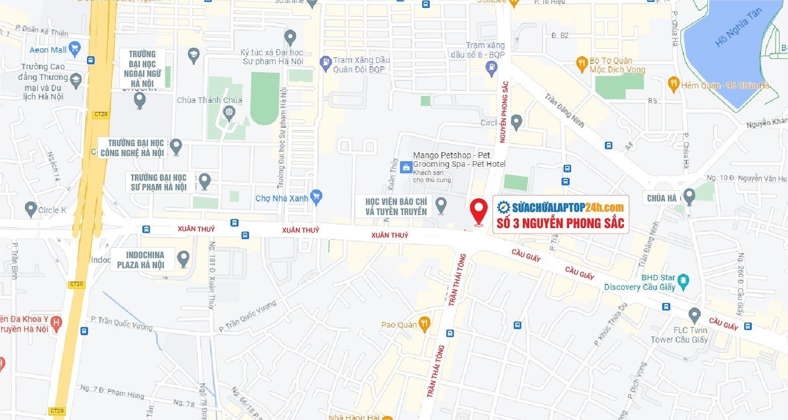 Cơ sở sửa chữa laptop 24h Nguyễn Phong Sắc với vị trí thuận tiện giao thông