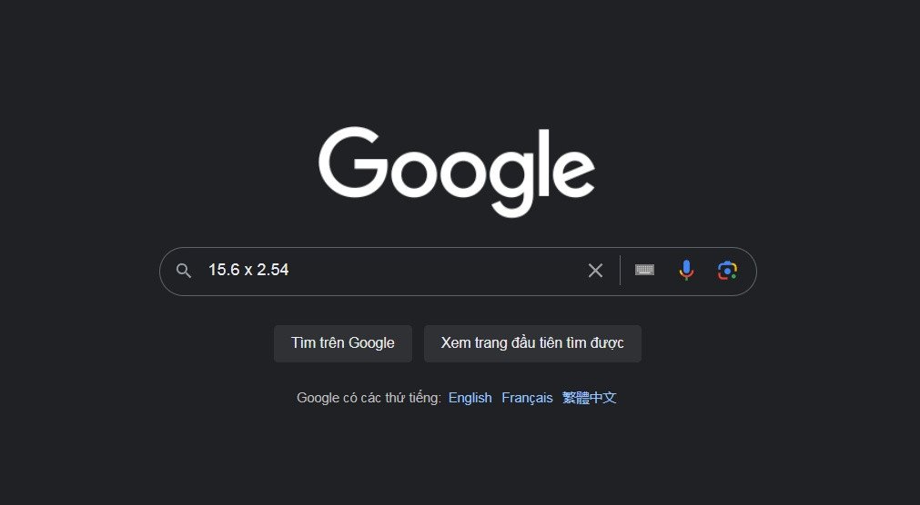 Công cụ chuyển đổi inch sang cm của Google