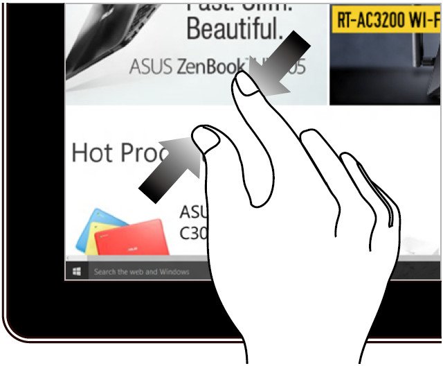 Cử chỉ chụm hai ngón tay để thu nhỏ nội dung hiển thị trên màn hình cảm ứng