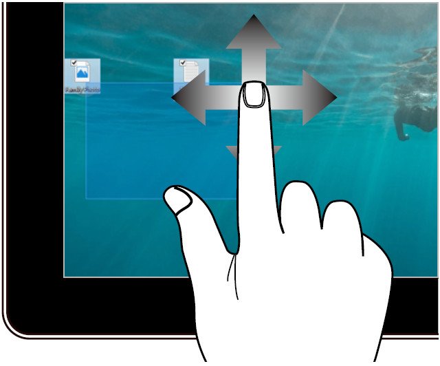 Cử chỉ kéo và thả để di chuyển mục hoặc chọn nhiều mục trên màn hình cảm ứng