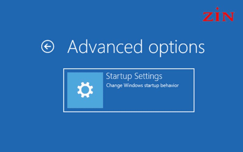 Cửa sổ Advanced options với tùy chọn Startup settings để khắc phục lỗi laptop bị treo