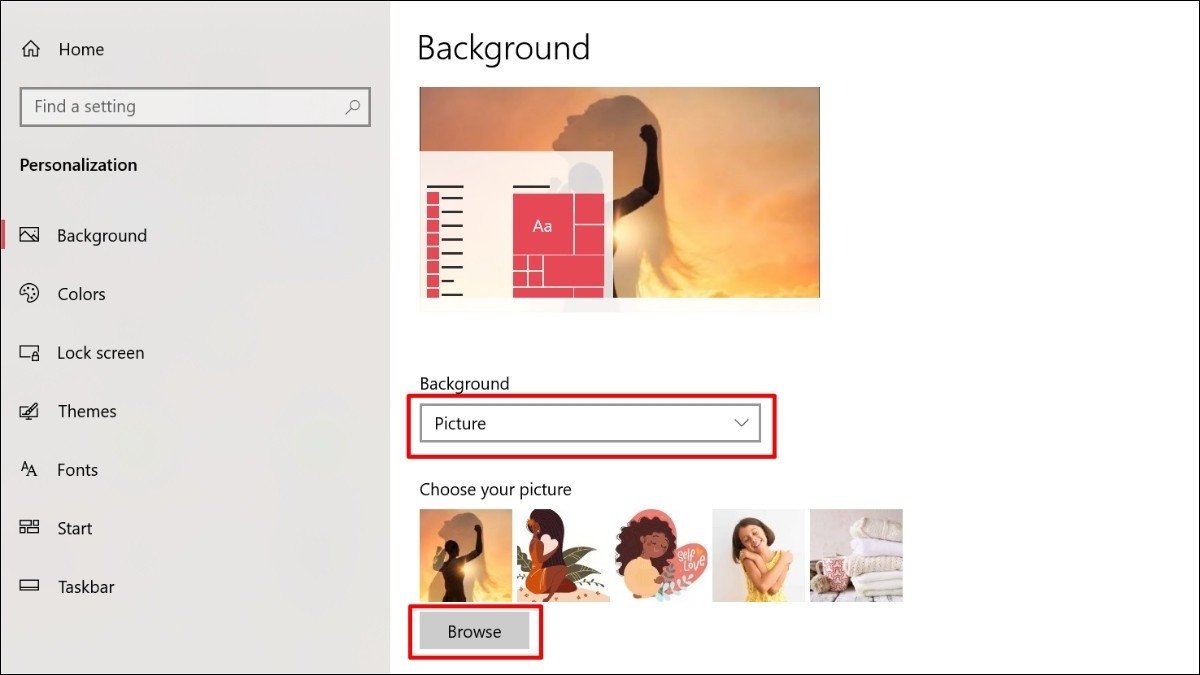 Cửa sổ 'Browse' tìm kiếm ảnh cho hình nền laptop 4K biển trên Windows