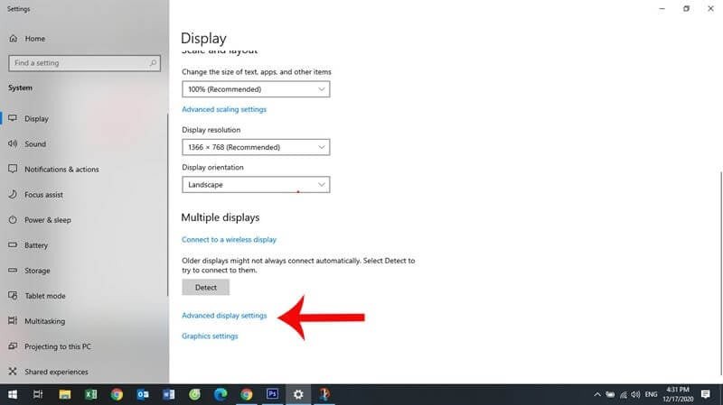 Cửa sổ cài đặt màn hình nâng cao, nơi bạn có thể điều chỉnh tần số làm tươi cho laptop