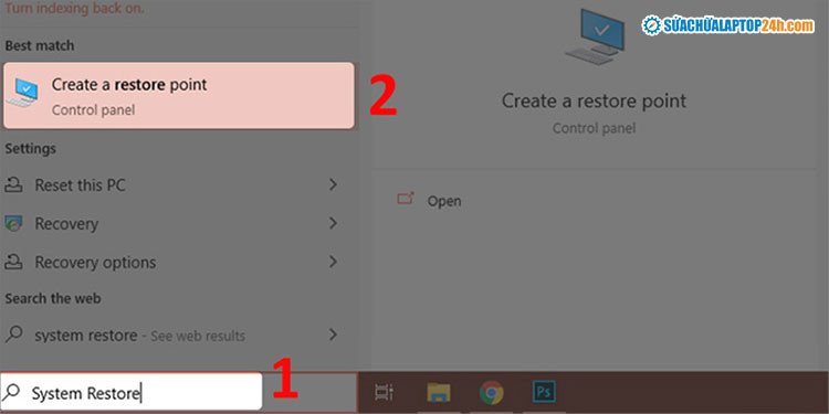 Cửa sổ cài đặt System Restore để cấu hình hoặc vô hiệu hóa
