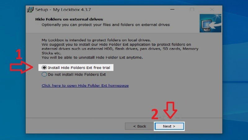 Cửa sổ cài đặt ứng dụng My Lockbox trên Windows.