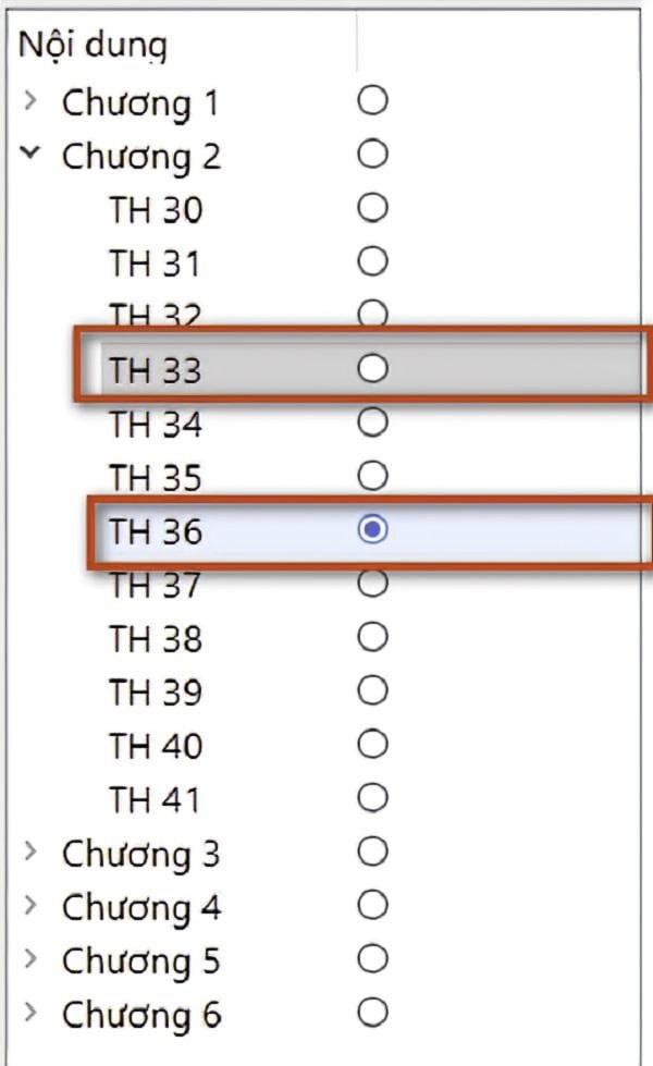 Cửa sổ chọn một số tình huống ôn tập khác trong danh sách